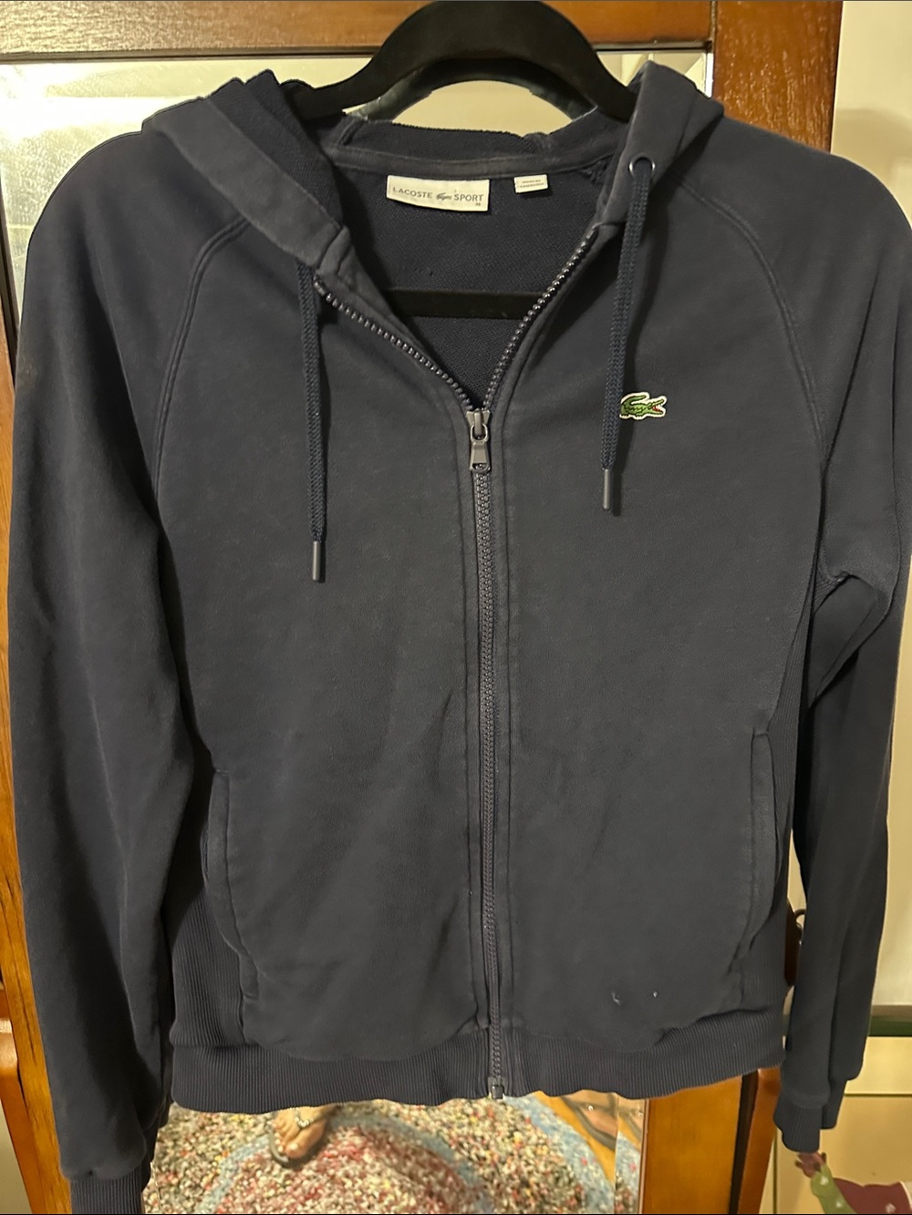 Unisex Lacoste Navy Full-Zip Hoodie with Crocodile Patch